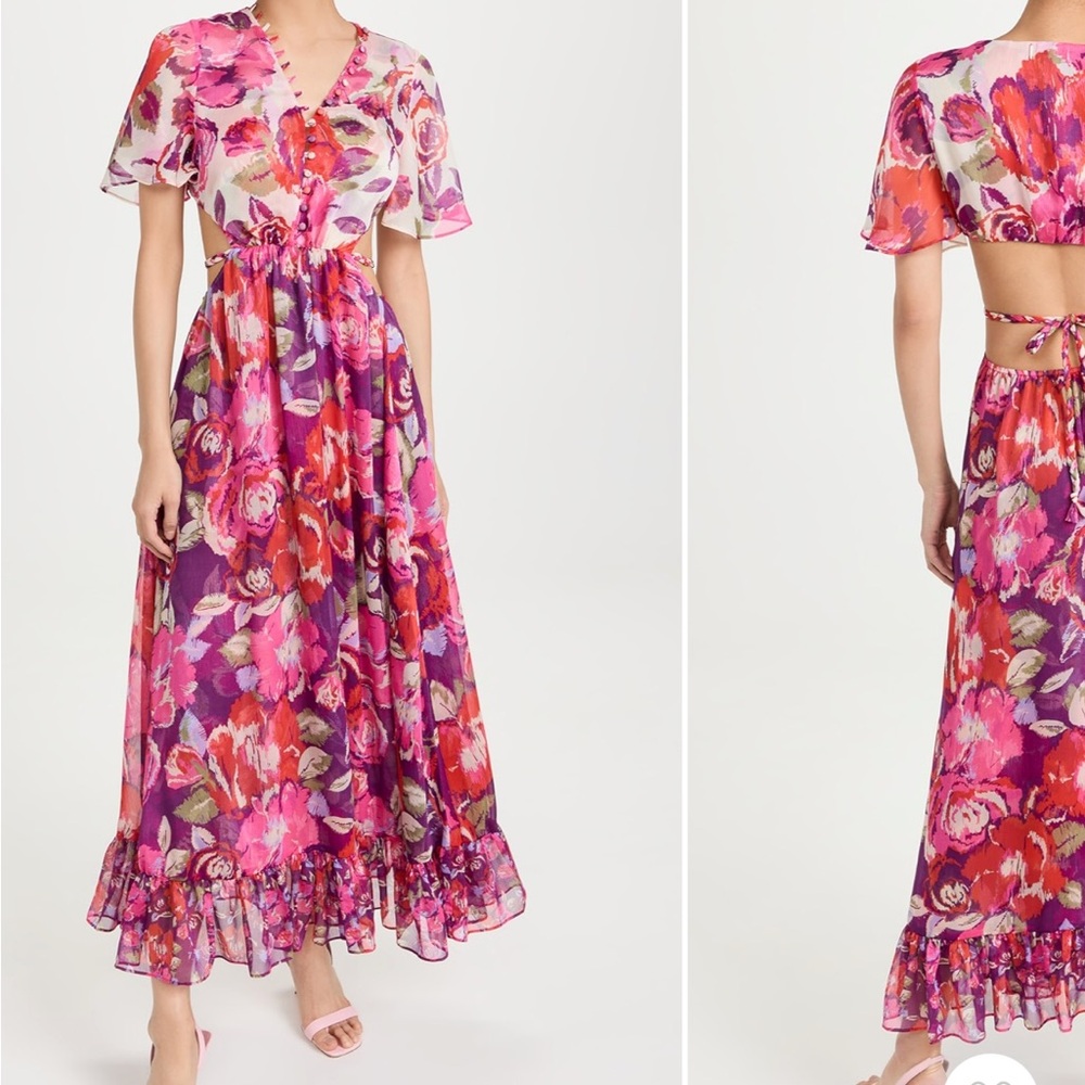 Misa Calista Maxi Dress Floral Pink and Purple